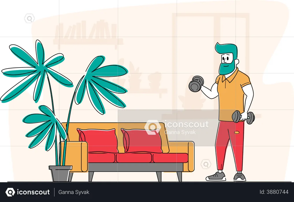 Man exercising with dumbbells  Illustration