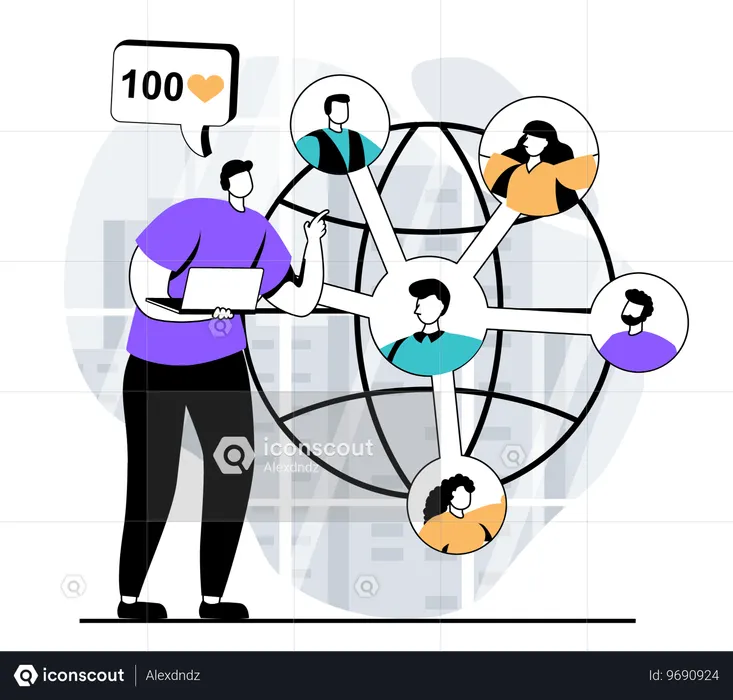 Man expands his social network  Illustration