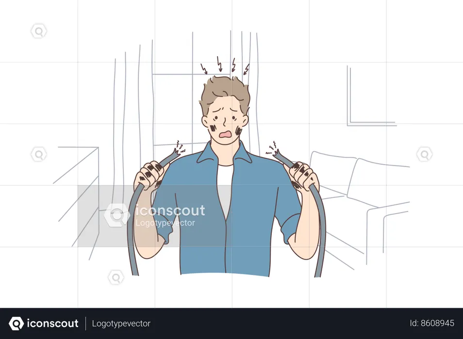 Man experiences short circuit  Illustration