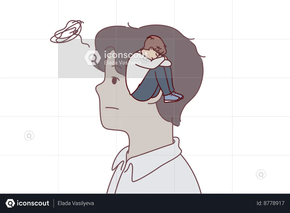 Man experiences stress in his mind  Illustration