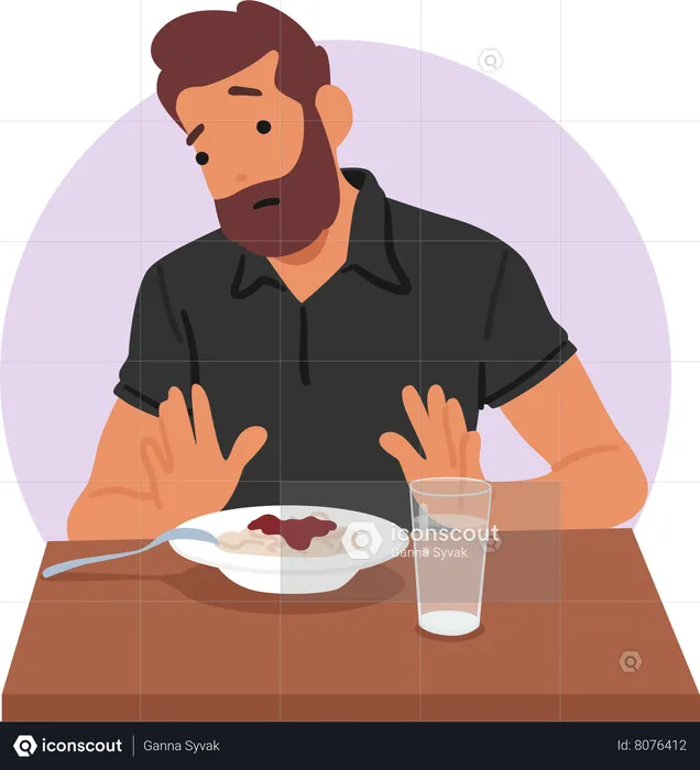 Man Experiencing Appetite Loss As Gastritis Symptom  Illustration