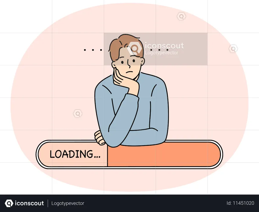 Man experiencing problems due to poor internet networks and relies on loading line  Illustration