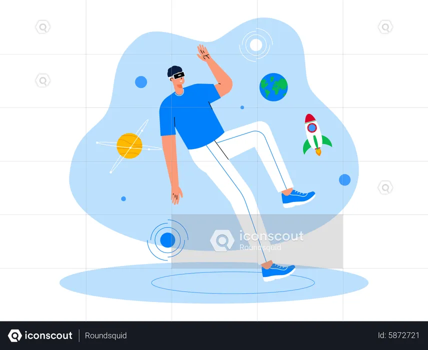 Man experiencing space using metaverse tech  Illustration