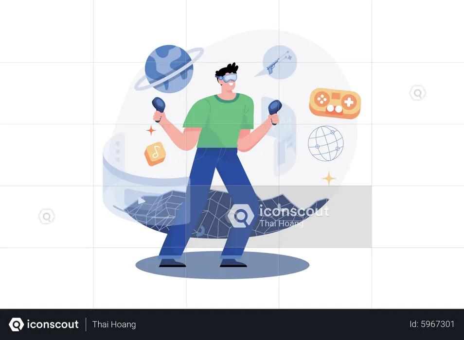 Man experiencing space using Metaverse Technology  Illustration