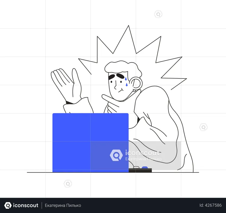 Man experiencing technical problems with laptop  Illustration
