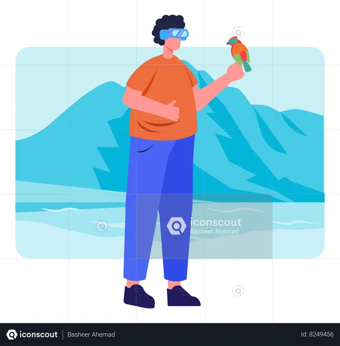 Man experiencing virtual nature  Illustration