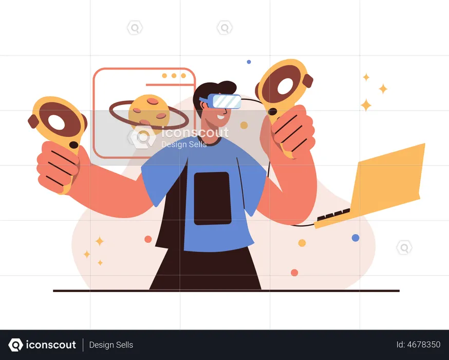 Man experiencing virtual world  Illustration