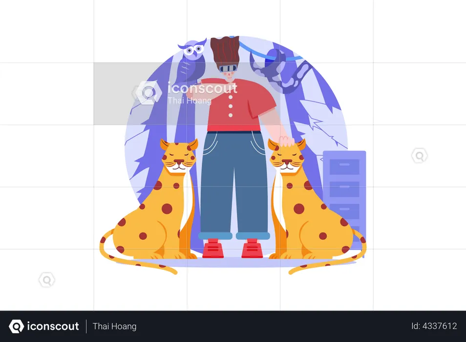 Man experiencing virtual zoo  Illustration