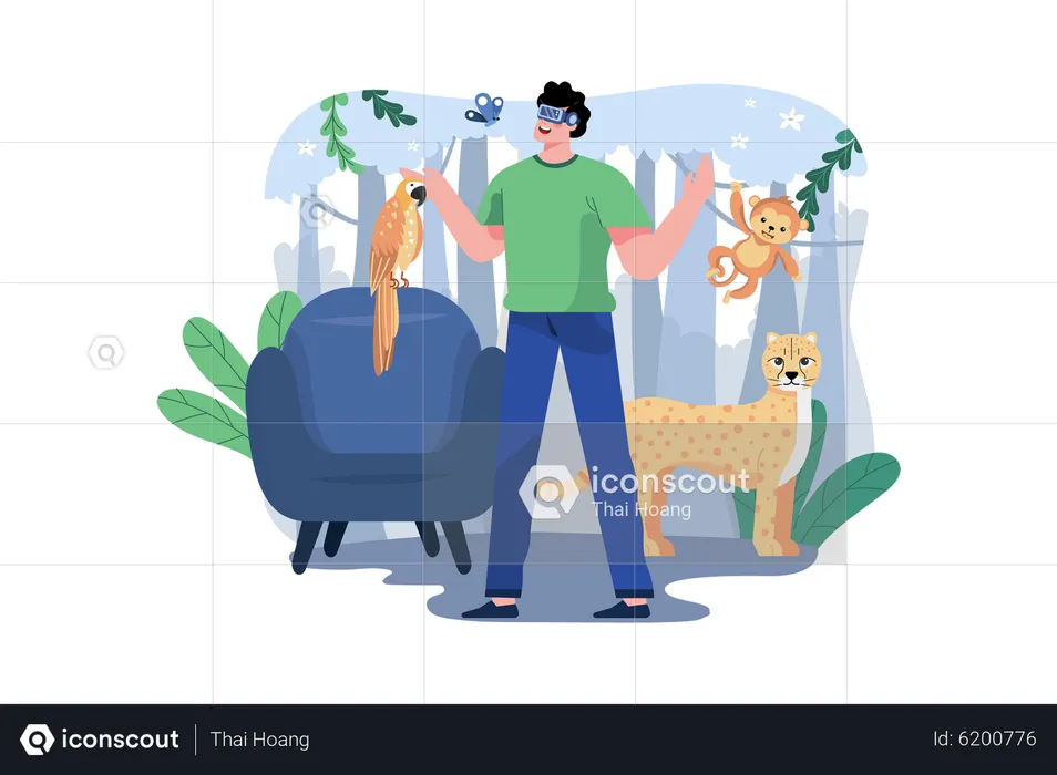 Man experiencing Virtual Zoo  Illustration