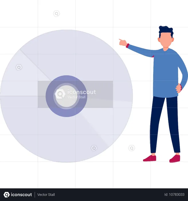 Man explaining about computer compact disk  Illustration