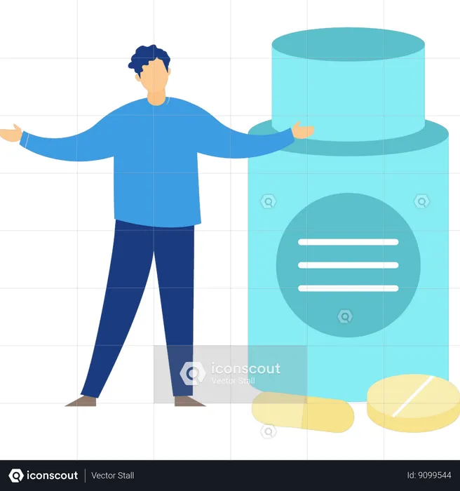 Man explaining about health care pills  Illustration