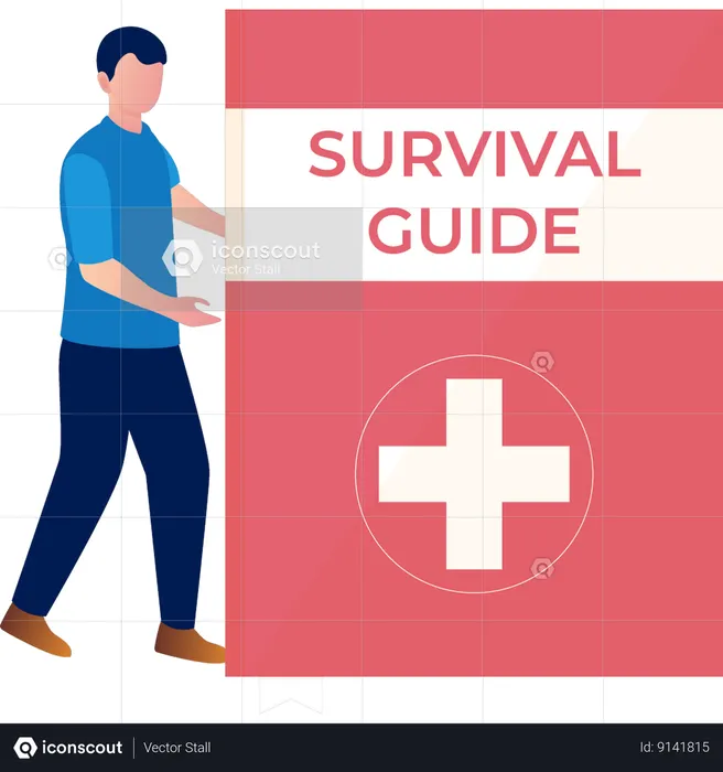 Man Explaining About Survival Guide  Illustration