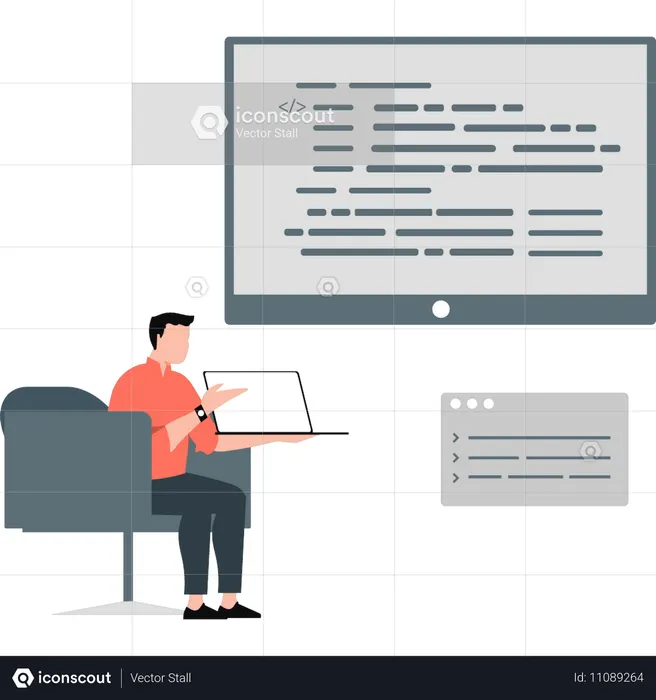 Man explaining computer programming  Illustration