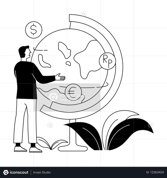 Man Explaining Global Currency  Illustration