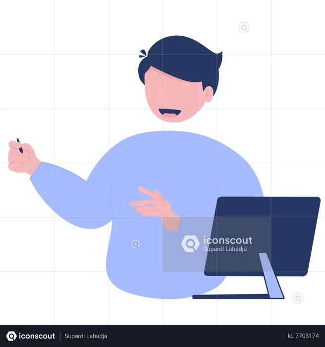 Man explaining in front of computer  Illustration