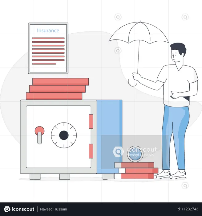 Man explaining money insurance  Illustration