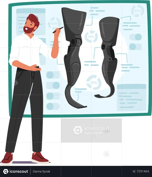 Man Explains Leg Prosthesis Options  Illustration