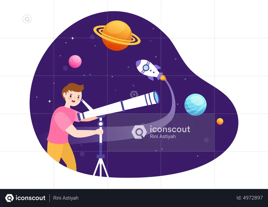 Man Exploring Space Through Telescope  Illustration