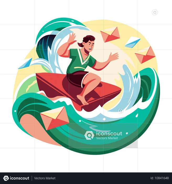 Man facing email flood  Illustration