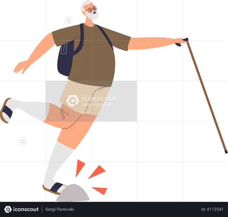 Man fall while walking with stick  Illustration