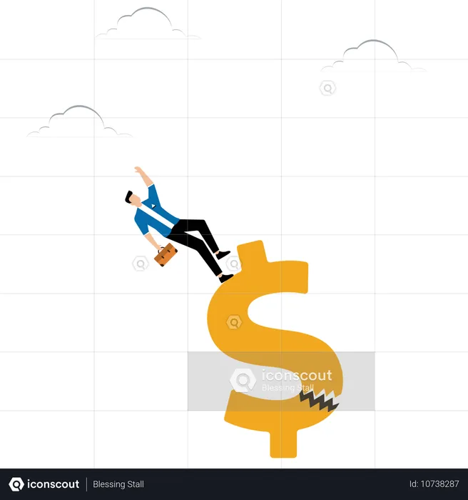 Man Falls From Broken Dollar  Illustration