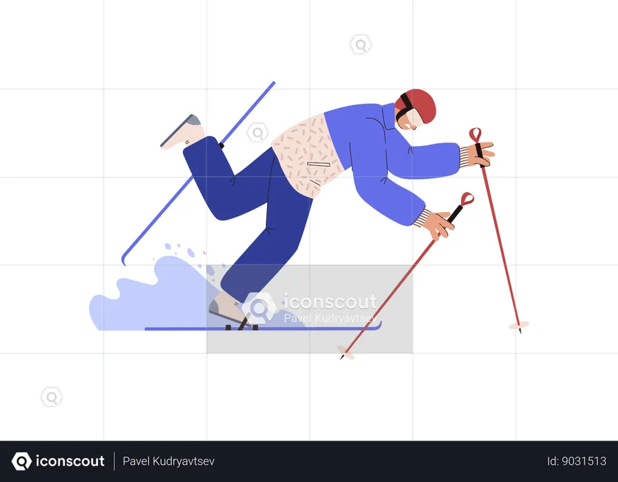 Man falls off skis  Illustration