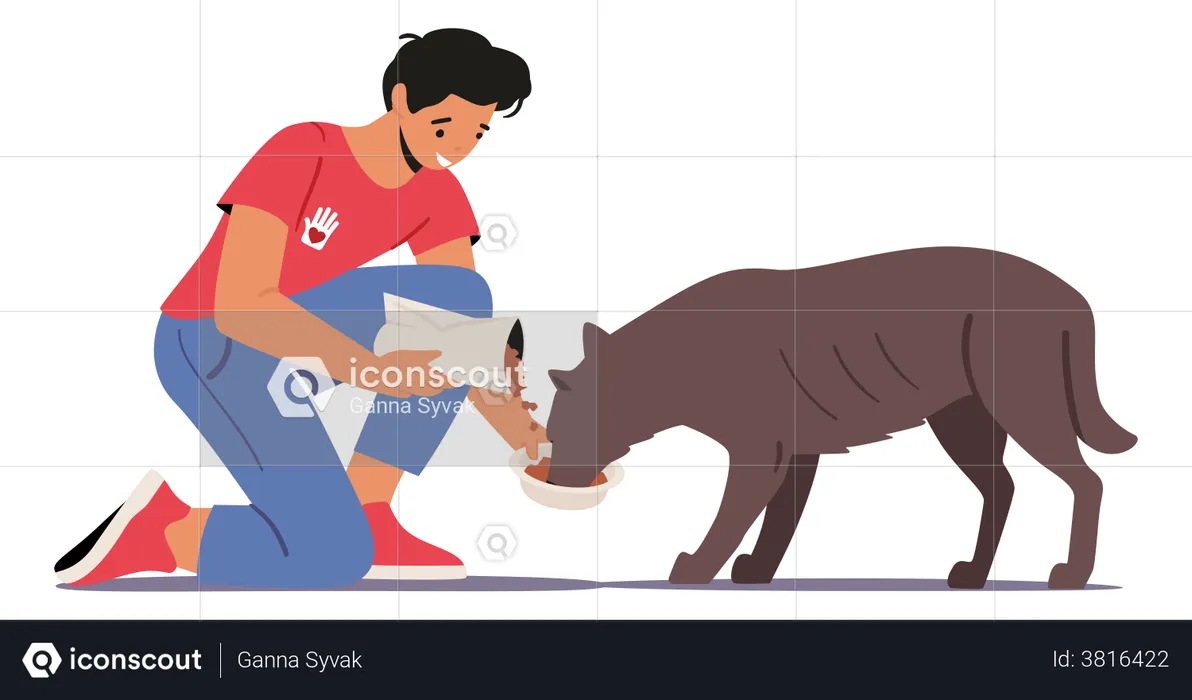Man Feeding Dog  Illustration