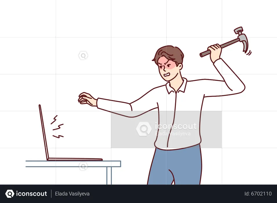 Man feeling angry at someone online  Illustration