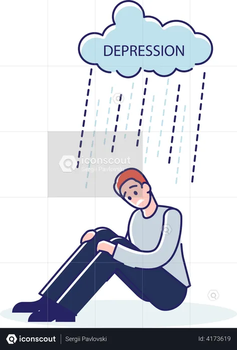 Man feeling depressed sitting all alone  Illustration