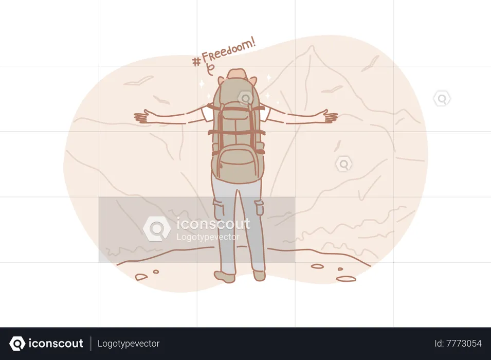 Man feeling free at top of montain  Illustration