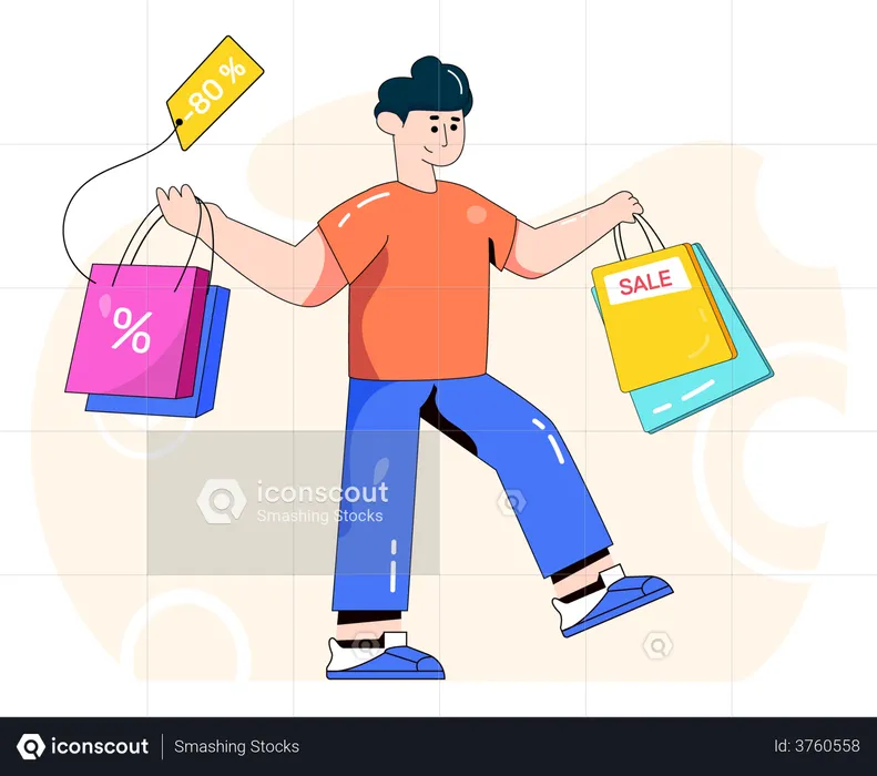Man feeling good after shopping  Illustration