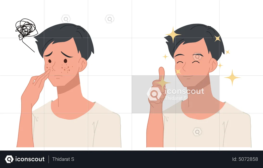 Man feeling happy after acne treatment  Illustration