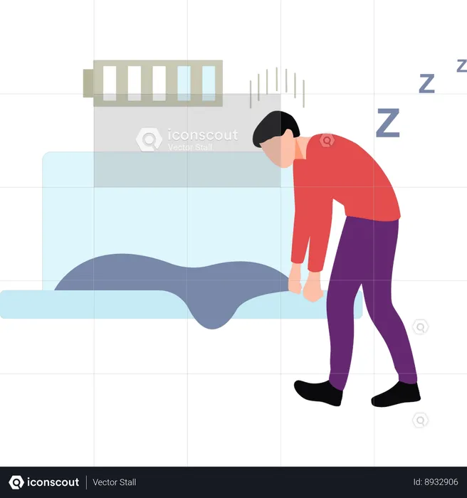 Man Feeling Tired And Sleepy  Illustration