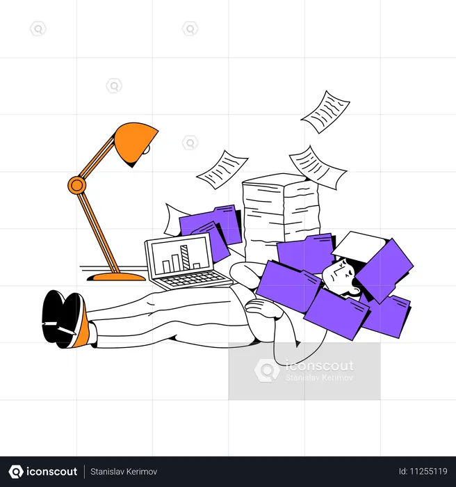 Man fell asleep on job in middle of paperwork  Illustration