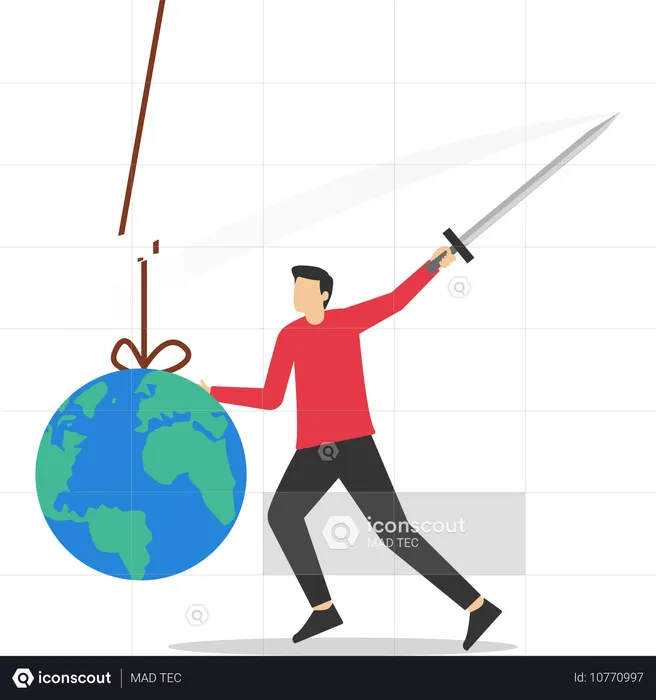 Man fight with world economic crisis  Illustration