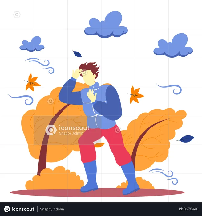 Man fighting with heavy wind  Illustration