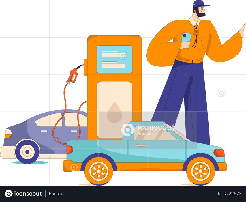 Man fills petrol in car  Illustration