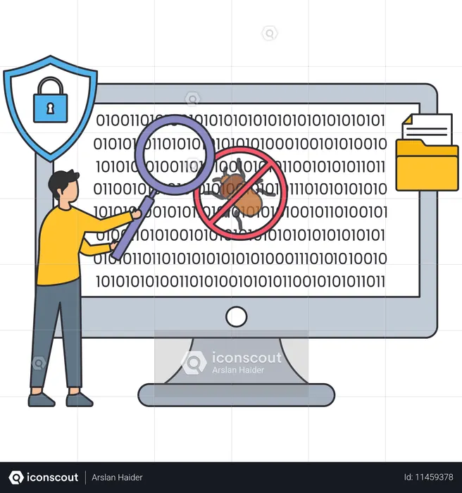 Man find virus while solving Error  Illustration