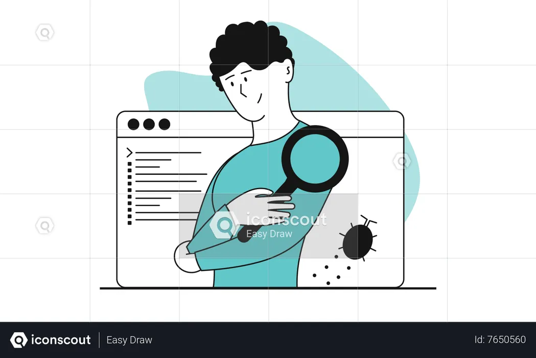 Man finding bug in the code  Illustration
