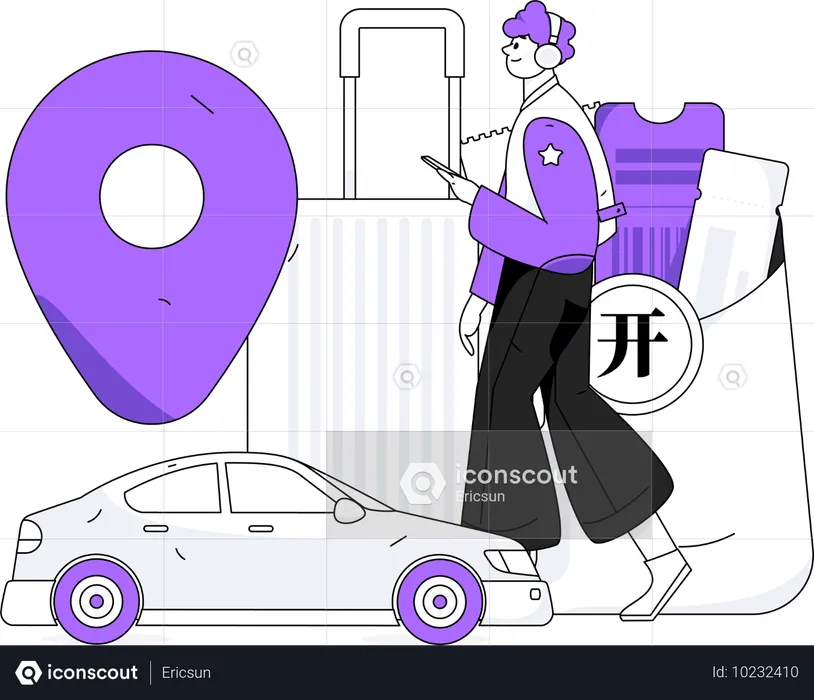 Man finding Cab location  Illustration