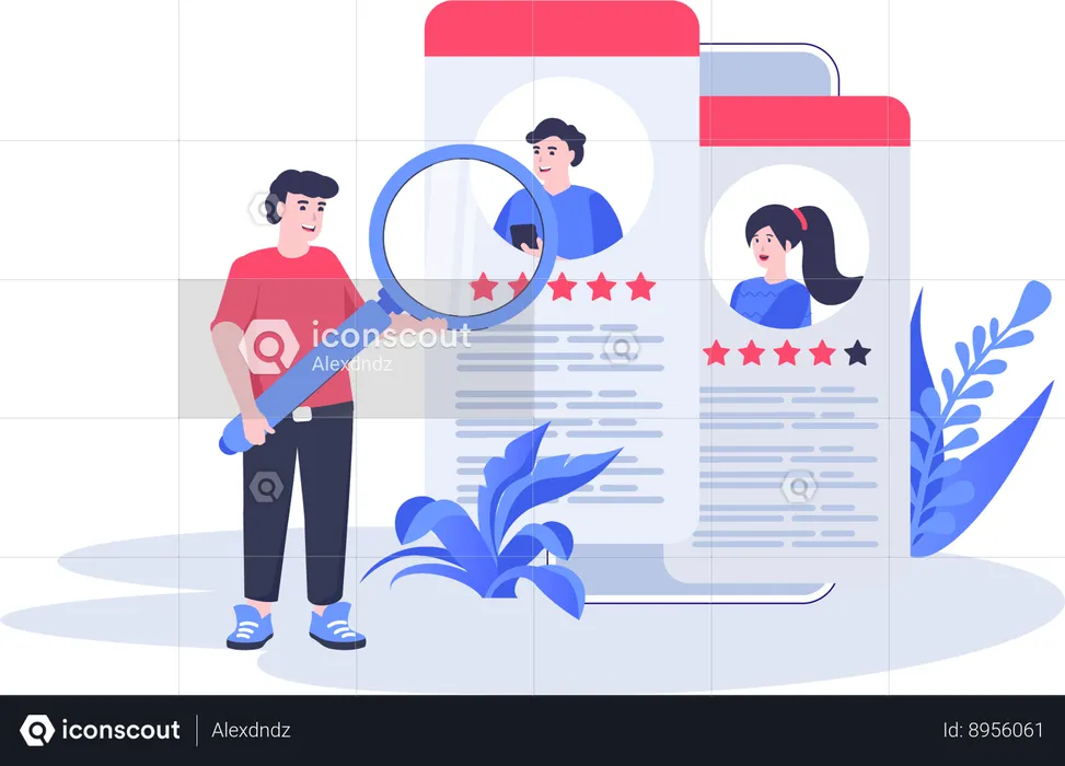 Man finding candidate profile  Illustration