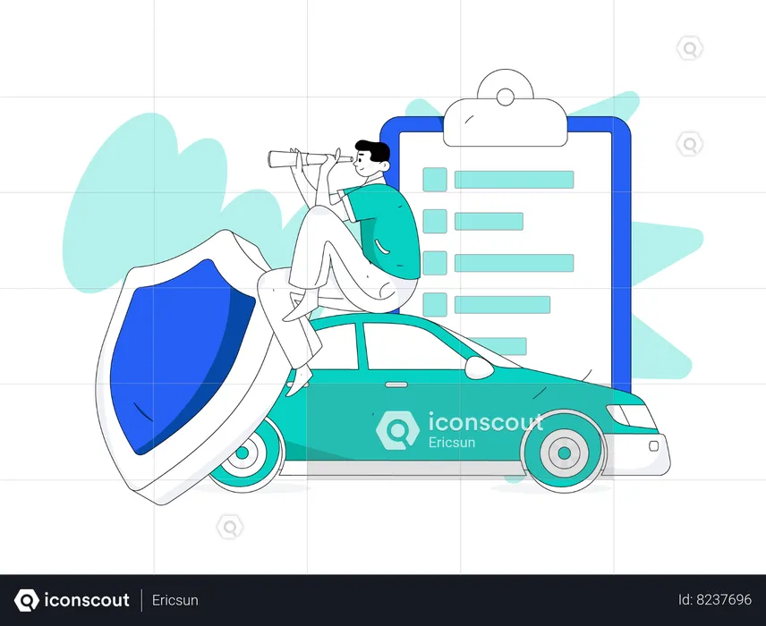 Man finding car insurance  Illustration