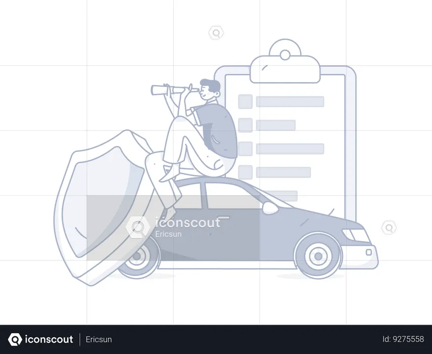 Man finding car insurance  Illustration