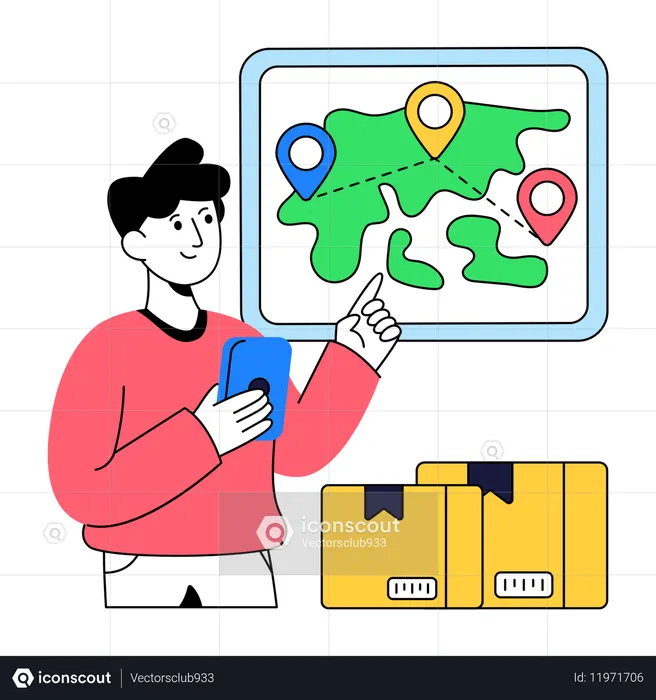 貨物の場所を探している男性  イラスト