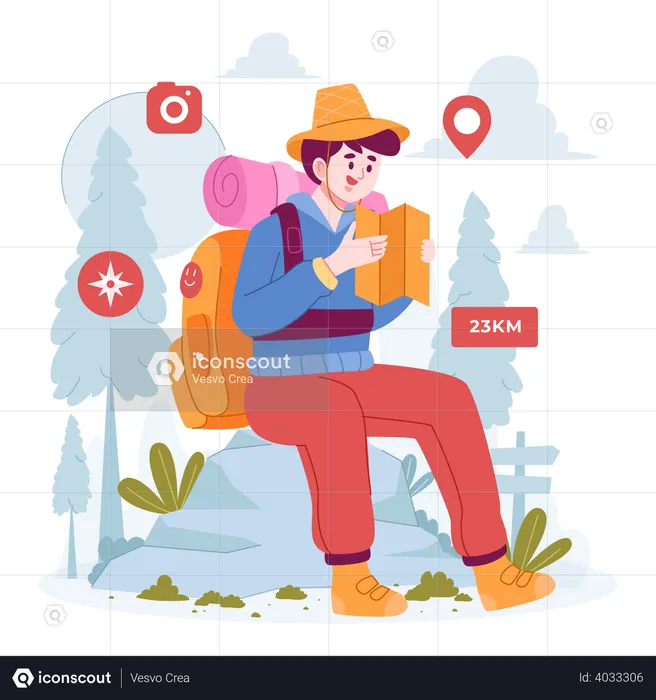 Man Finding location on map  Illustration