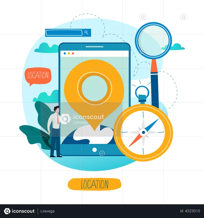 Man finding location on online map  Illustration
