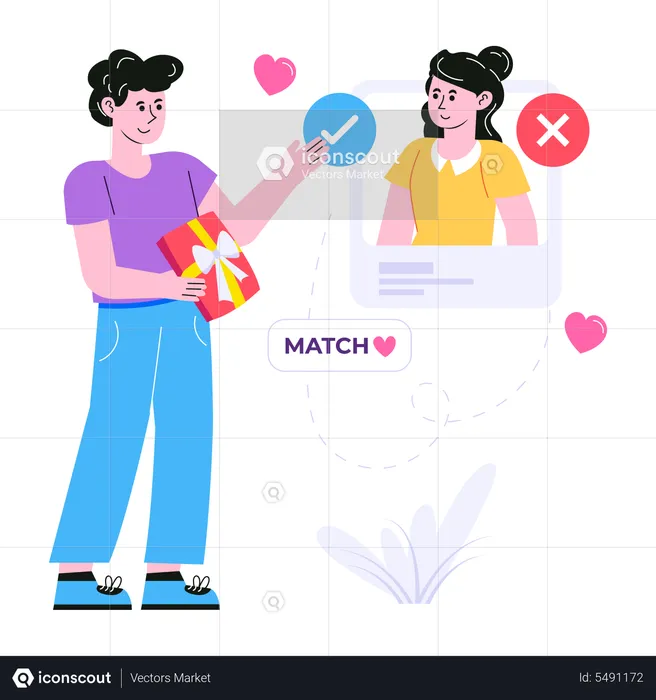 Man finding match on online dating platform  Illustration