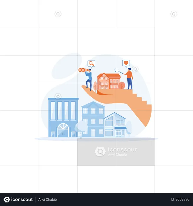 Man finding property using binoculars  Illustration