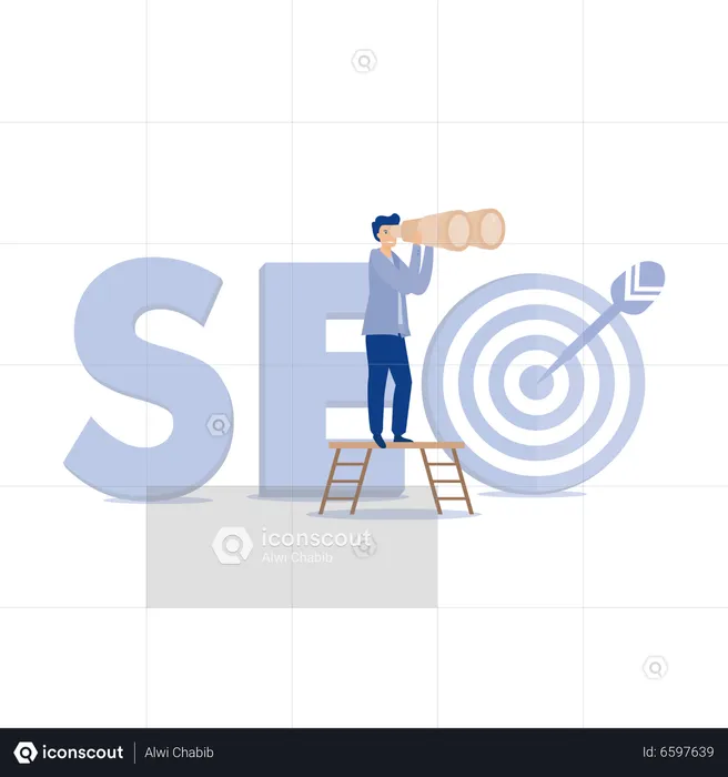 Man finding search engine optimization to drive traffic  Illustration