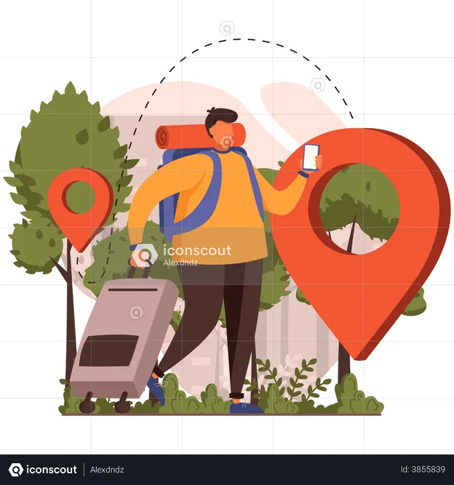 Man finding travel location  Illustration